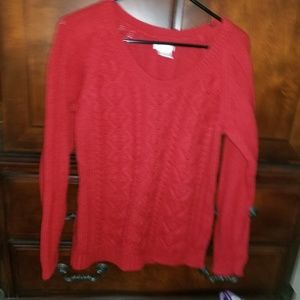 Ladies Red cable V-Neck